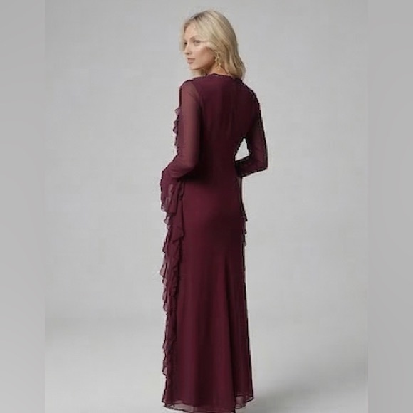 Ruffle Chiffon Maxi Dress Burgundy - Picture 7 of 10